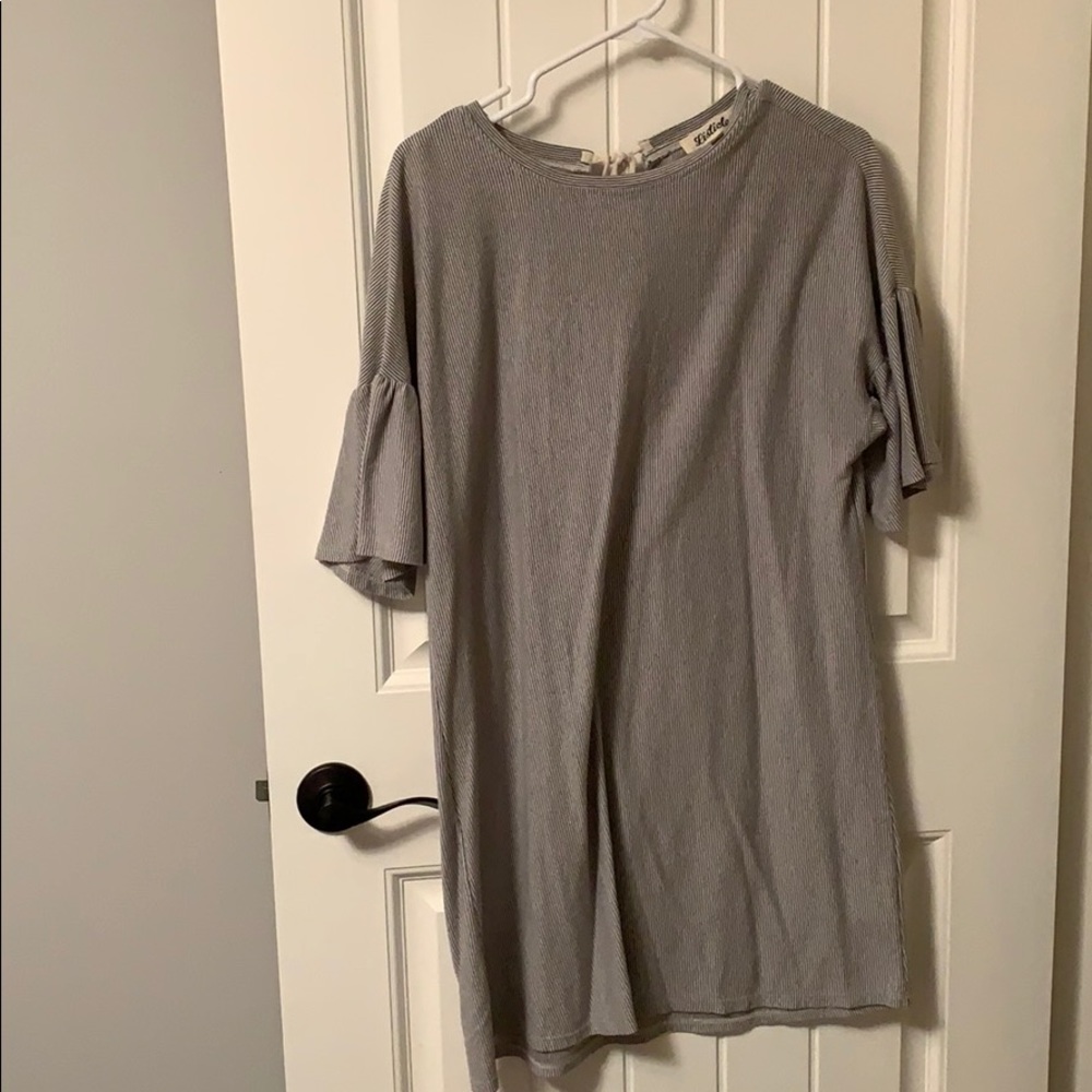Grey and white striped dress.
